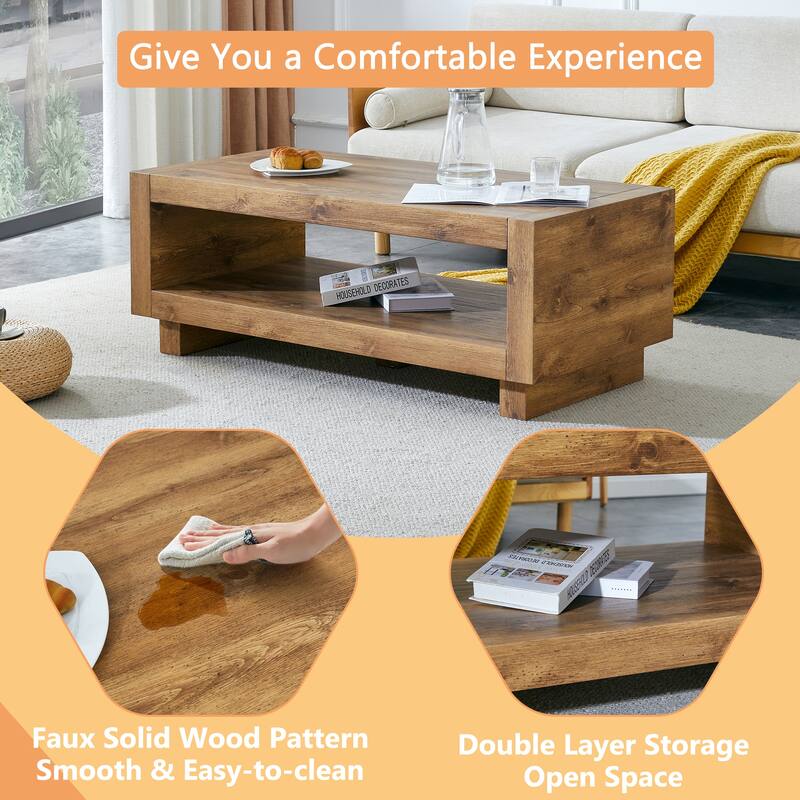 Modern Natural Wood-colored Rectangular Coffee Table for Living Room