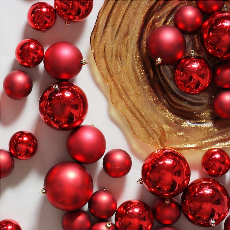 50ct Hot Red Shatterproof 2-Finish Christmas Ball Ornaments 4" (100mm).