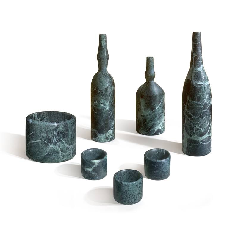 Roomfitters Natural Marble Living Room Accessories Set, Luxury 7-Piece Stone Decor Collection