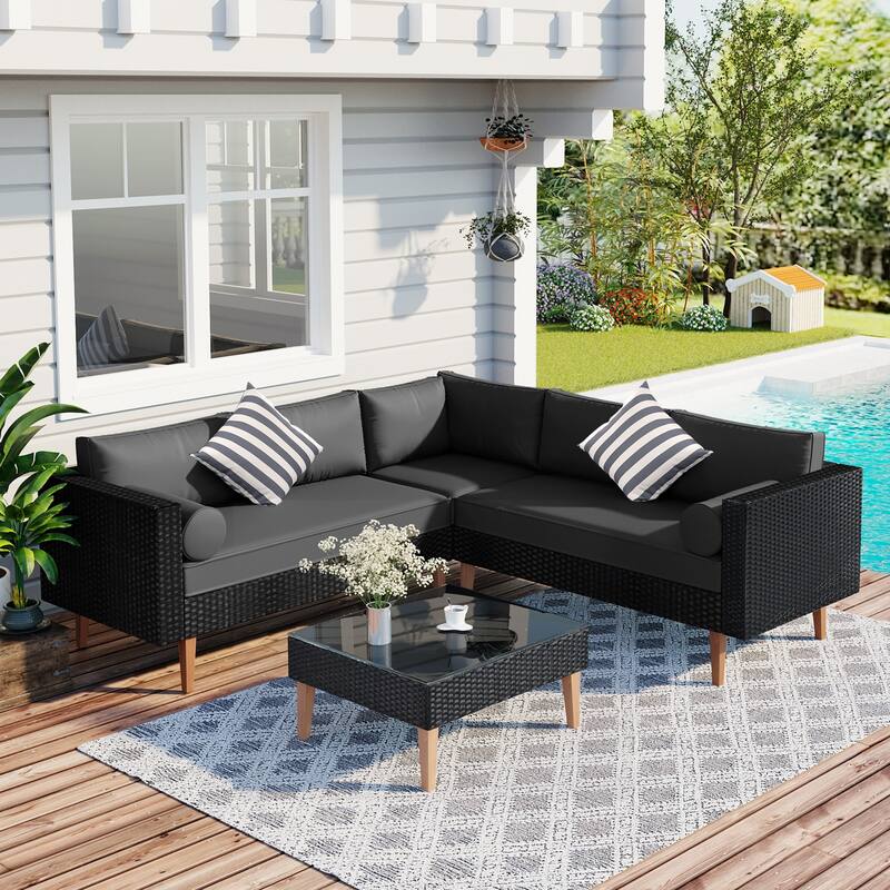 Outdoor Wicker Weaving Conversation Combo Set of 4