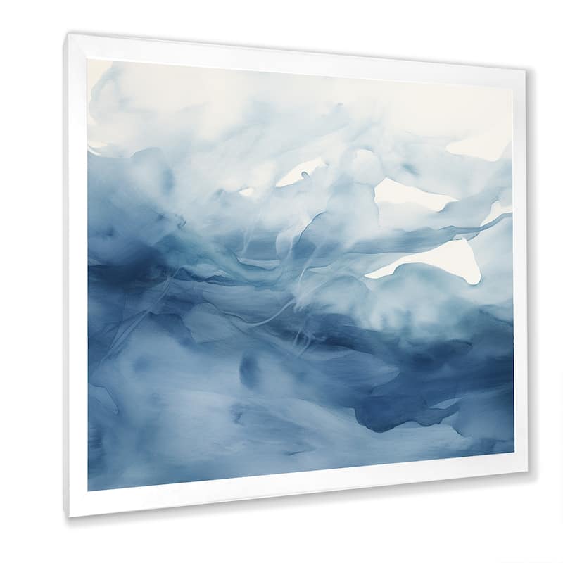 Designart "Blue And White Dancing Watercolor Clouds" Abstract Painting Framed Canvas Art Print