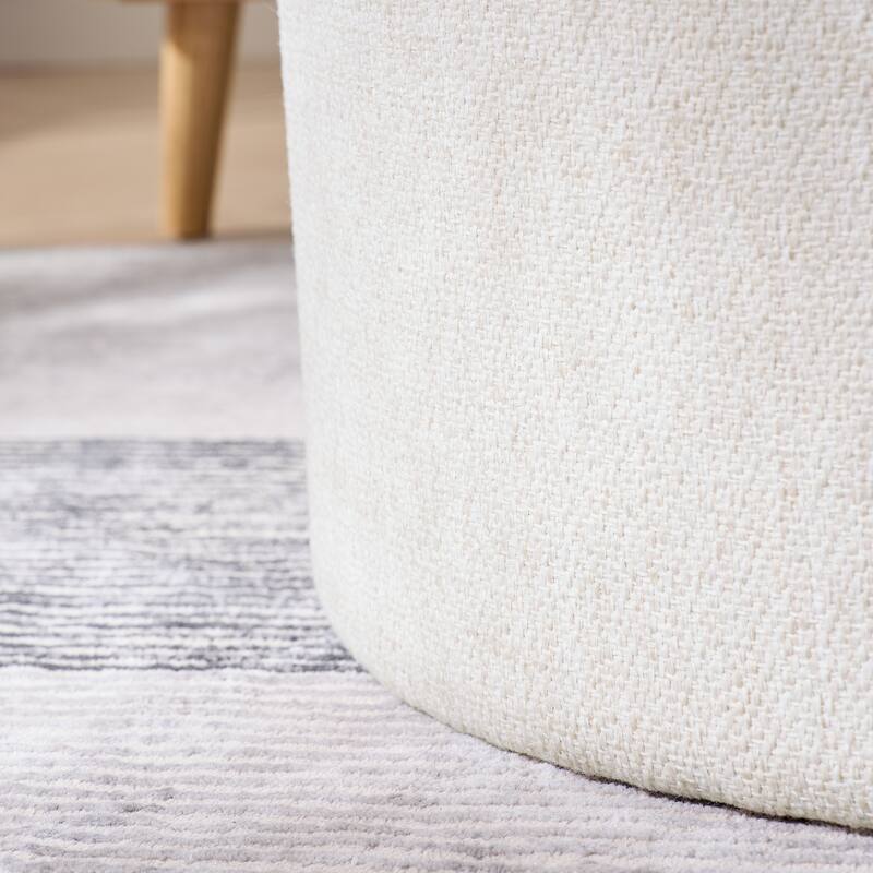 Roomfitters 2-Piece Round Chenille Storage Ottoman Set with Drum-Shaped Stool and MDF Top, Hidden Compartment