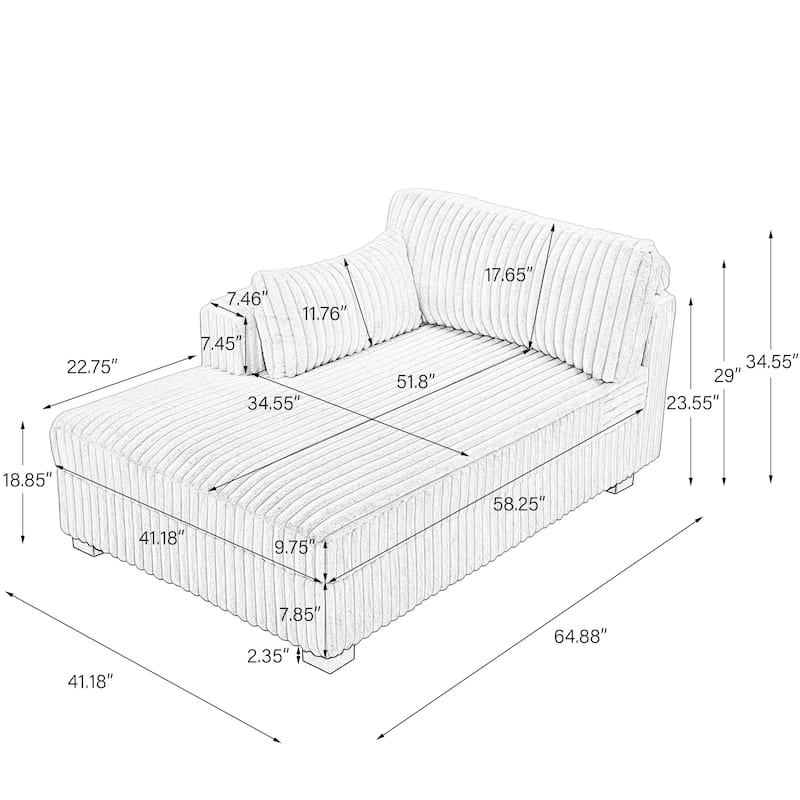 42" W Plush Corduroy Upholstered Chaise Lounge Sleeper for Living