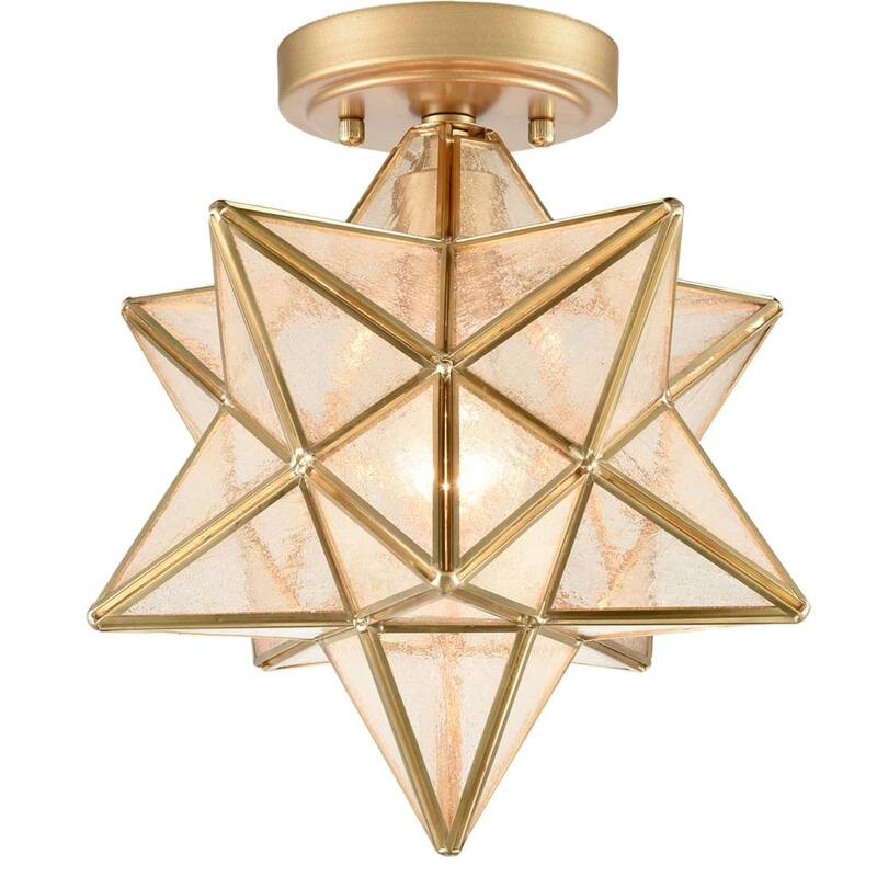 Ferrara Moravian Star Light Flush Mount Ceiling Light with Seeded Glass Shade 12-inch