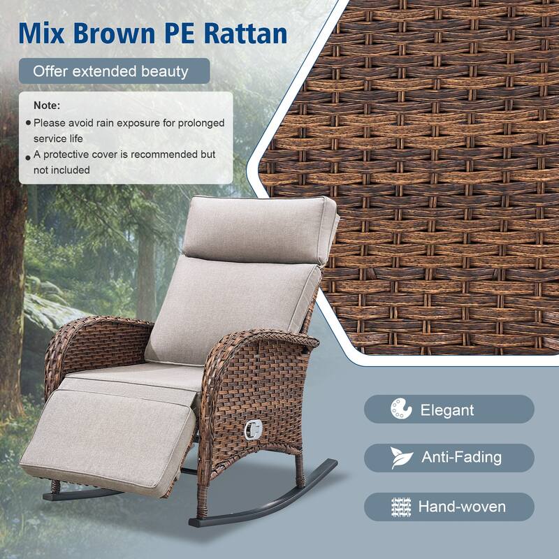 Pocassy Outdoor Patio Rocking Lounge Chairs with Adjustable Backrest Set.