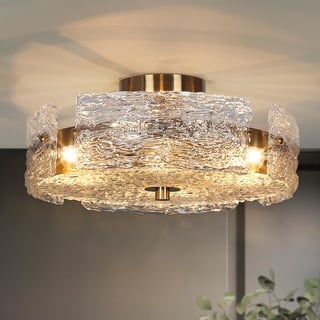 Uolla Modern Glam Gold 4-light Drum Semi Flush Mount Light with Textured Glass - D 15.5"* H 6.5"