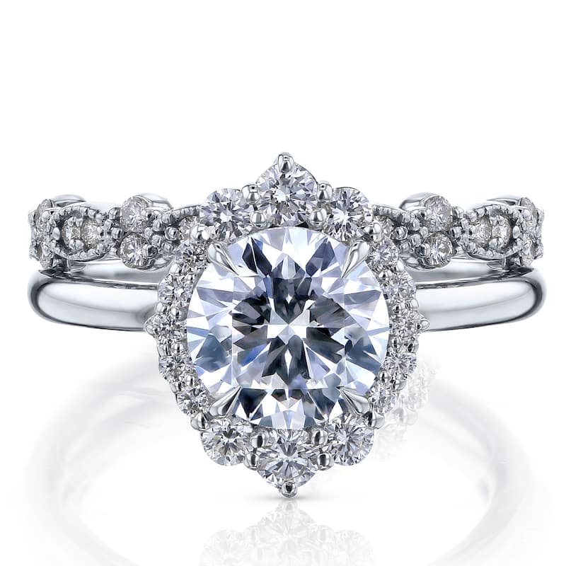 Kobelli 2.6 Carats Round Diamond 14k Solid Gold Rococo Halo Vintage Style Rochelle Bridal Rings 2pc Set (DEF/VS, Certified) - 8.5 - White