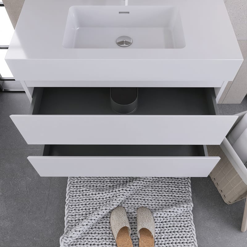 Floating Bathroom Vanity with Solid Surface Top
