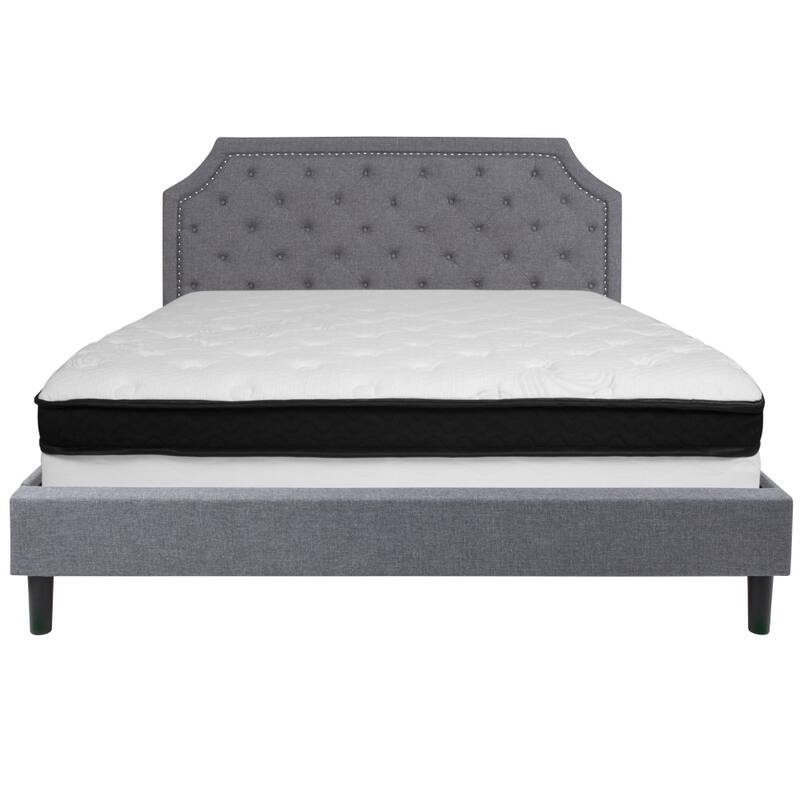 Arched Tufted Platform Bed and Memory Foam Pocket Spring Mattress