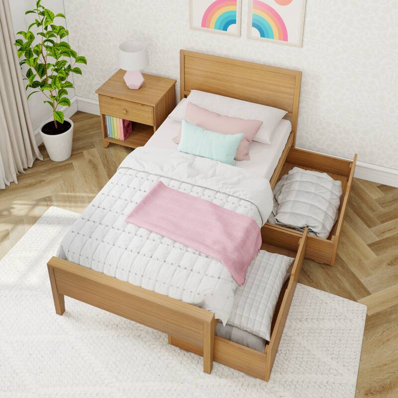 Max and Lily Twin-Size Bed with Panel Headboard and Storage Drawers