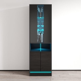 Meble Furniture Disparo 01 Tall LED Bookcase with 9 Shelves & 16-Color Lighting, 22W x 15.7D x 70.9H inches, High Gloss & Matte