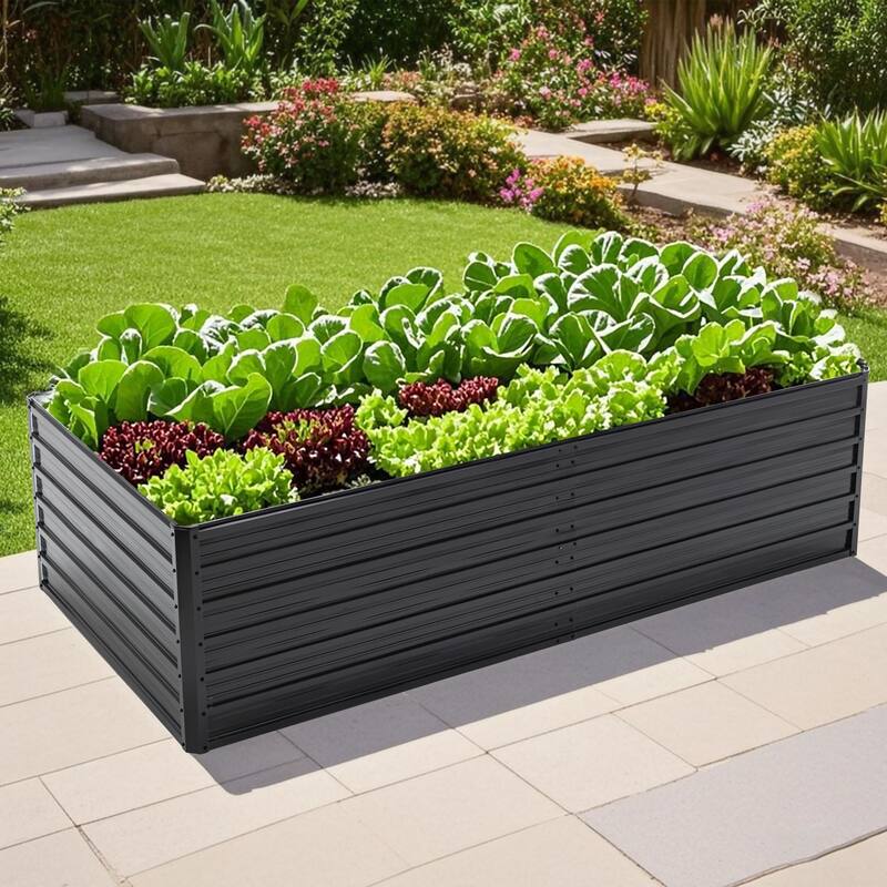 8X4X2ft Galvanized Raised Garden Bed Kit, Rectangular Large Metal Deep Root Planters for Outdoor Plants - Black