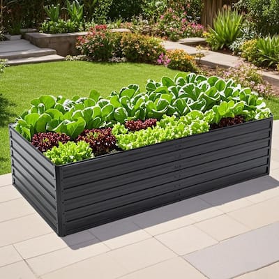 8X4X2ft Galvanized Raised Garden Bed Kit, Rectangular Large Metal Deep Root Planters for Outdoor Plants
