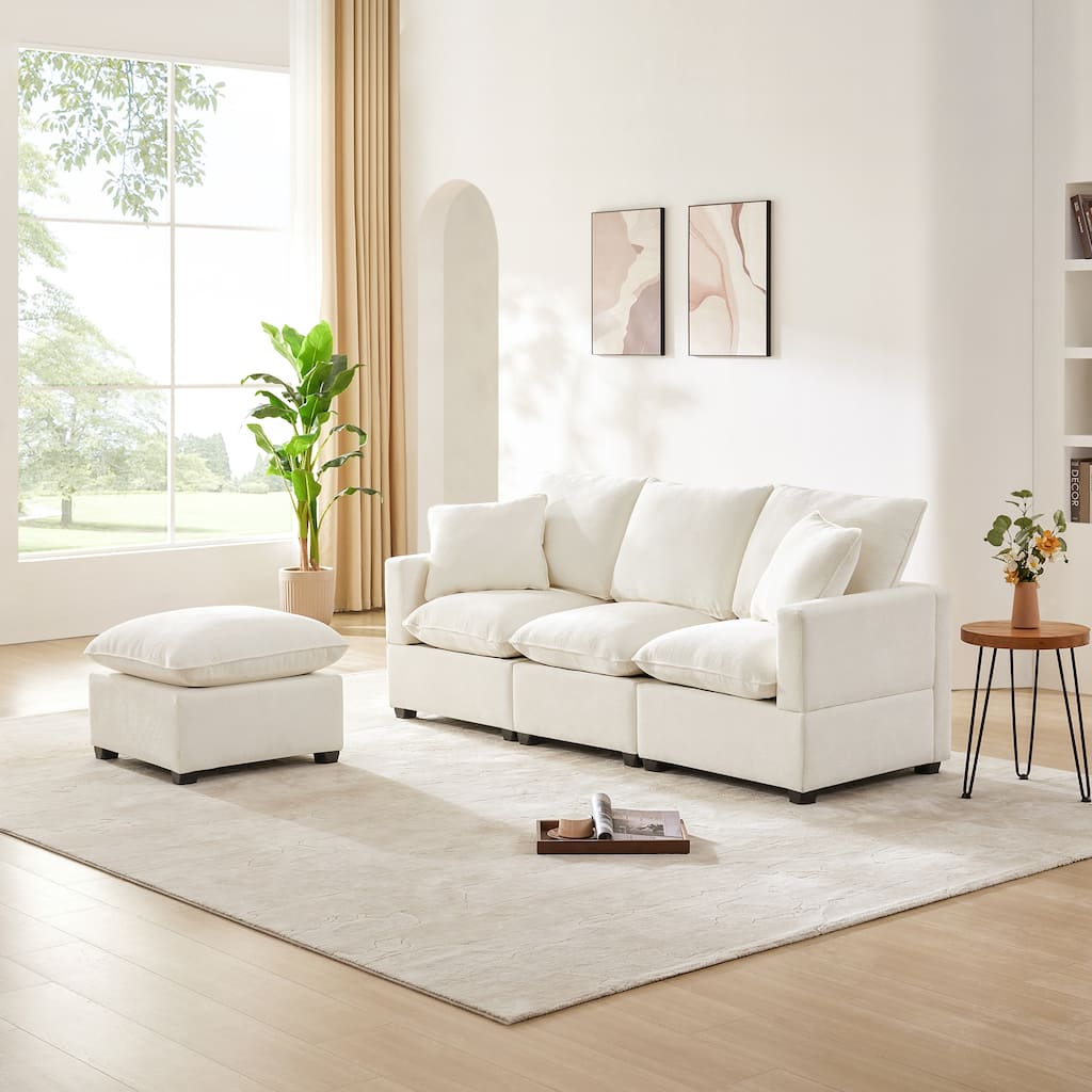 84*57" Modern Modular Sofa, 4 Seat Chenille Sectional Couch Set with 2 Pillows Included, Freely Combinable Indoor Funiture