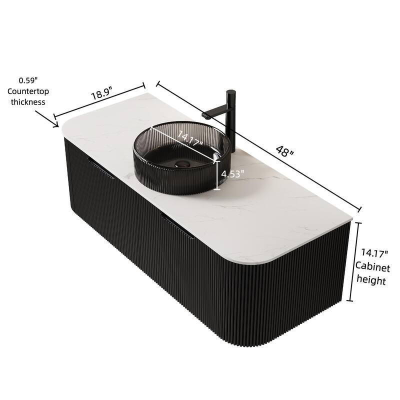 Wall Mounted Bathroom Vanity with Transparent Black Round Glass Basin