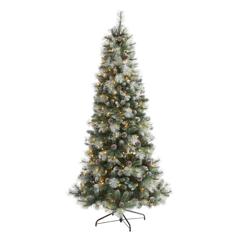 7’ Pre-Lit Brit Columbia Pine Artificial Christmas Tree, Clear LED Lights - 7 Foot
