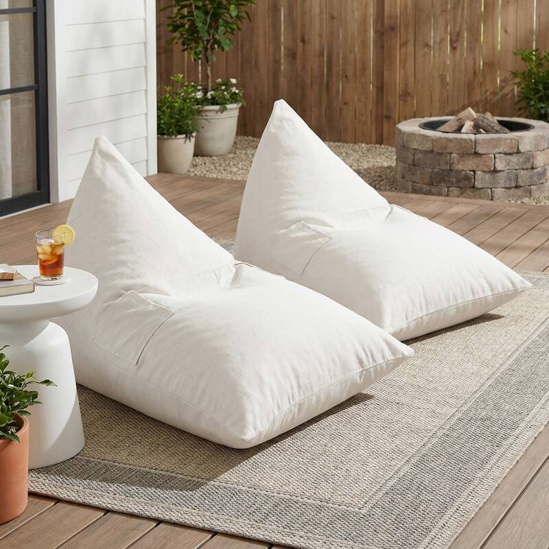 Christopher Knight Home - Arlene Modern Outdoor Upholstered Bean Bag Chair - Set of 2 - Beige