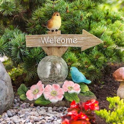 Solar Garden Decor Statues Welcome Sign Sculptures