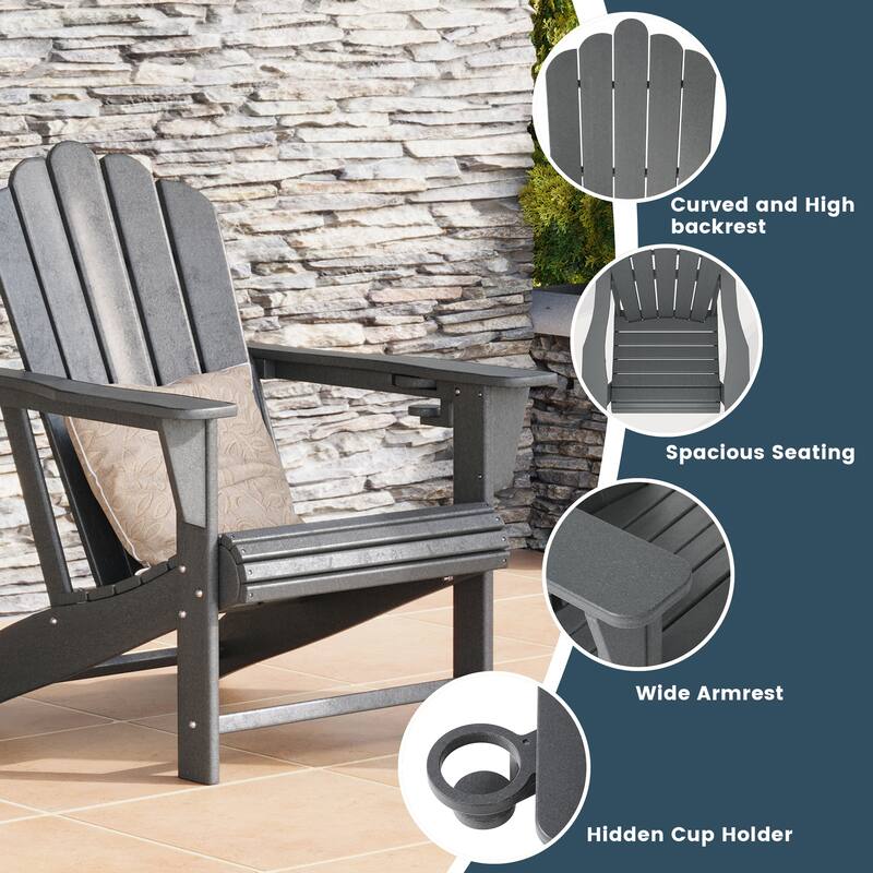 Aderson Outdoor Poly Adirondack Chair with Side Table and Ottoman 5-Piece Set