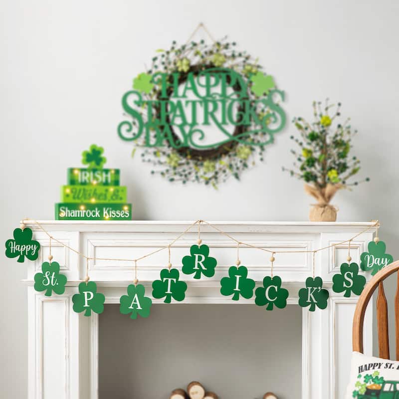 Glitzhome 72"L St. Patrick's Day Holiday Shamrocks Garland