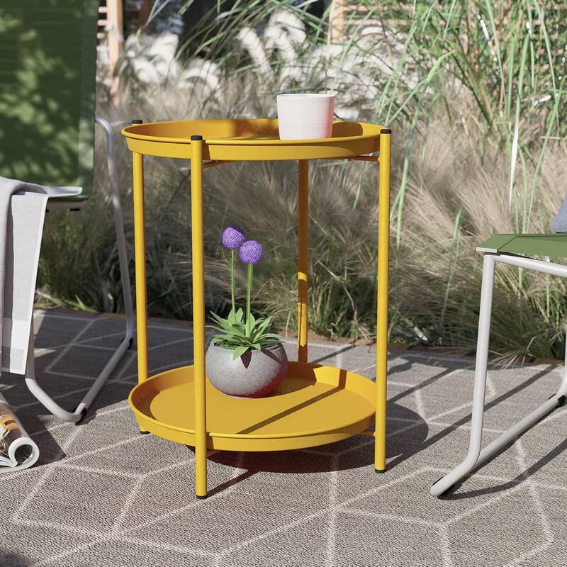 18" or 28" Round Outdoor Side Table End Table Coffee Table - YellowO
