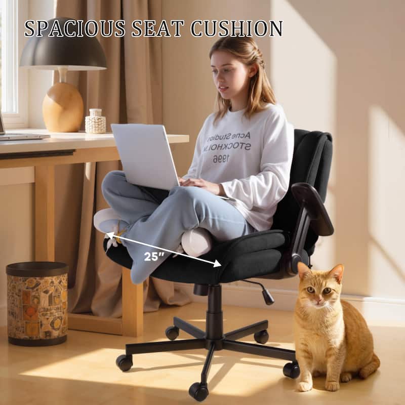 BOSSIN Criss Cross Office Chair with Flip-Up Arms - Wide Seat Desk Chair with Dynamic Airbag Lumbar Support & Wheels