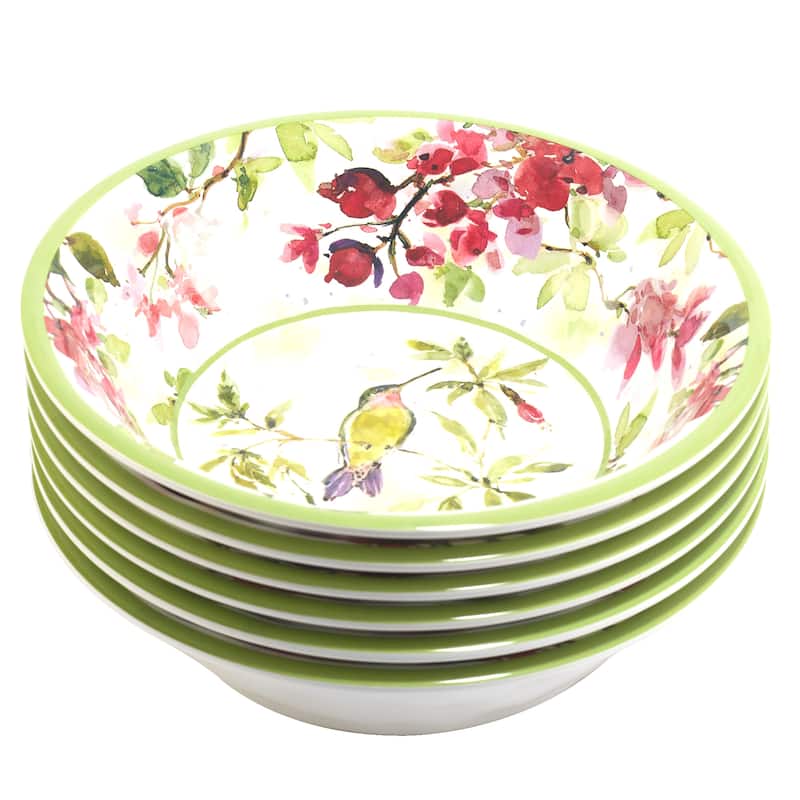 Certified International Hummingbirds Melamine 7.5" All Purpose Bowls, Set of 6 - 7.5" Diameter x 2"