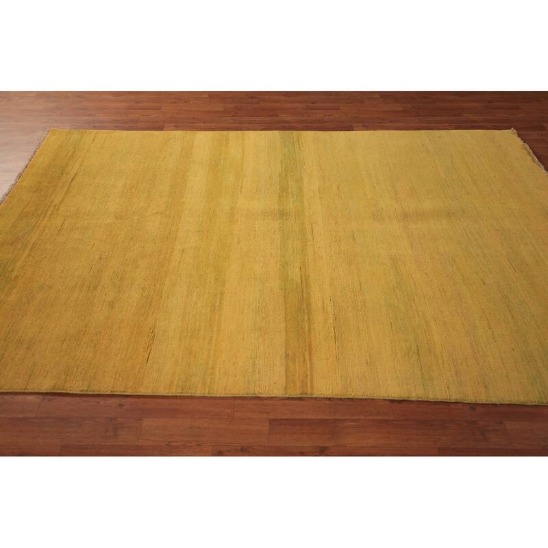 Yellow & Green Modern Gabbeh Oriental Area Rug Handmade Wool Carpet - 5'5" x 7'10"