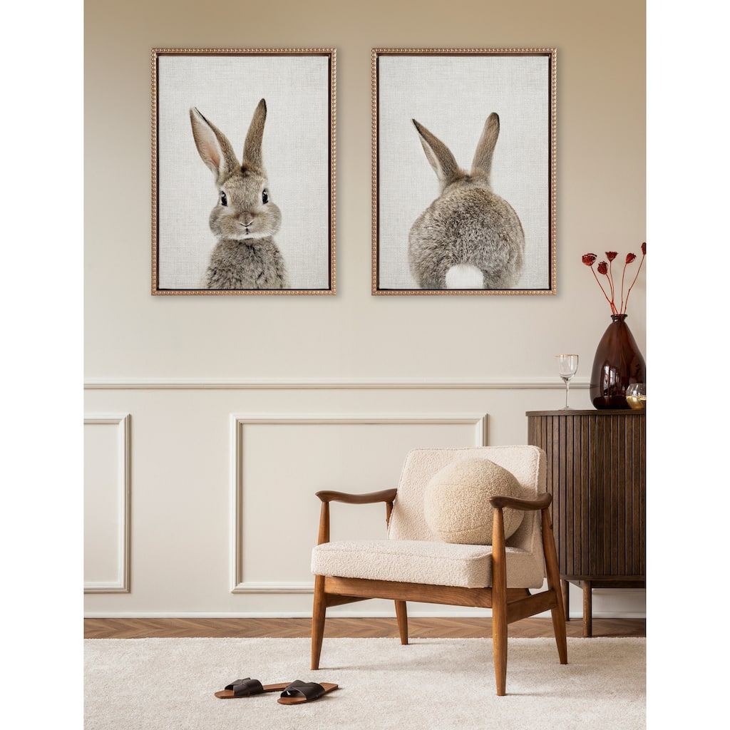 Sylvie Beaded Bunny on Linen Framed Canvas Set by Amy Peterson