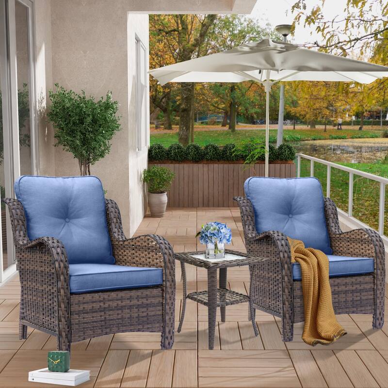 3 Piece High Back Wicker Rattan Outdoor Patio Furniture Chairs Set