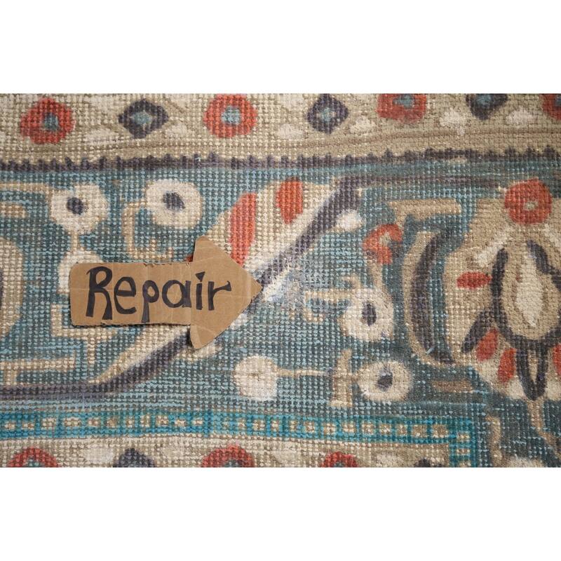 Blue Distressed Tabriz Vintage Persian Area Rug Handmade Wool Carpet - 9'7" x 12'3"