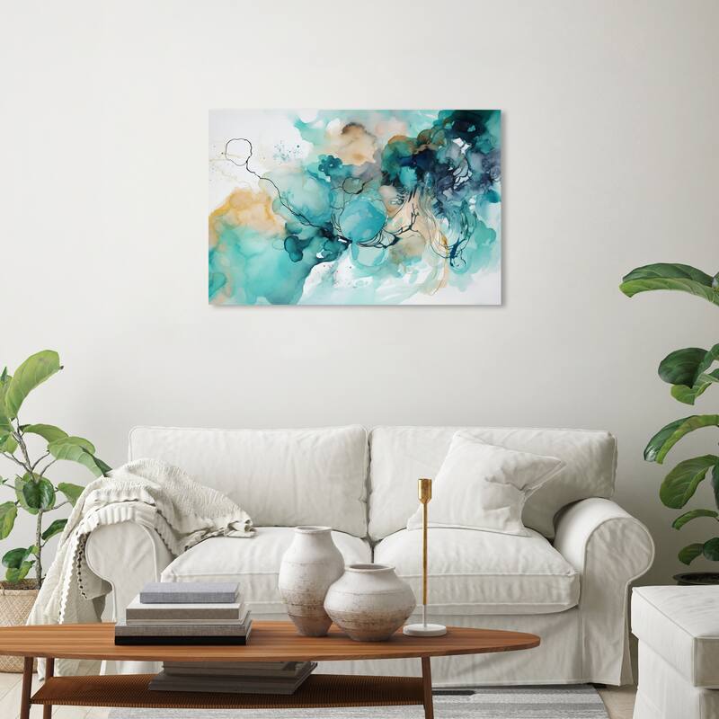 Wynwood Studio Canvas Abstract Teal Water Spreading Blue and Teal Nautical & Coastal Wall Art Canvas Print - 20 x 30
