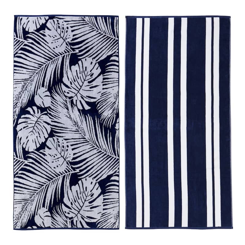Luxurious Cotton Printed Beach Towel - Palm & Stripe