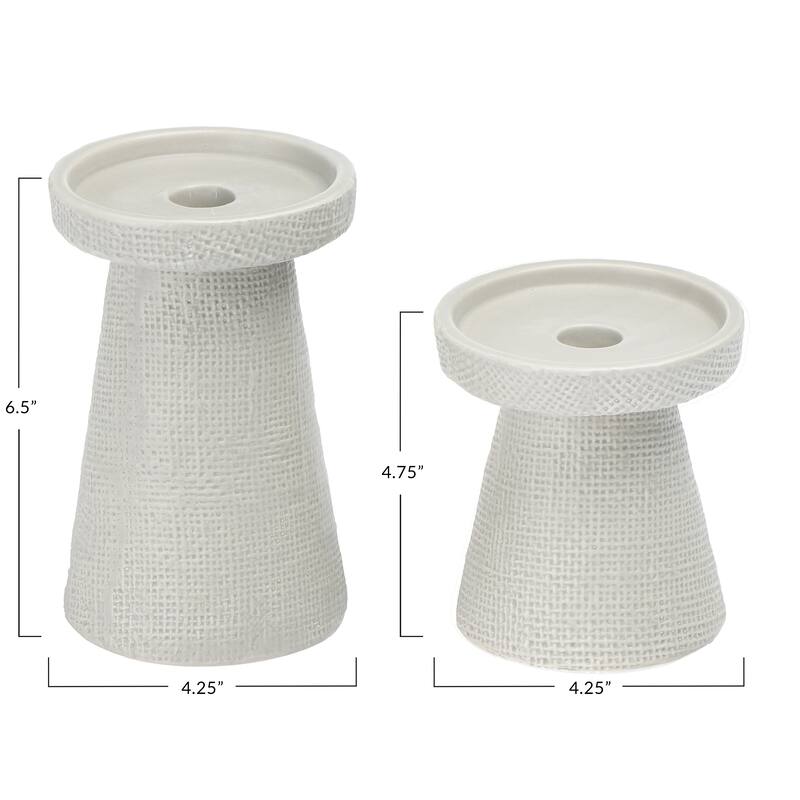 Stoneware Pillar & Taper Candle Holders, Set of 2