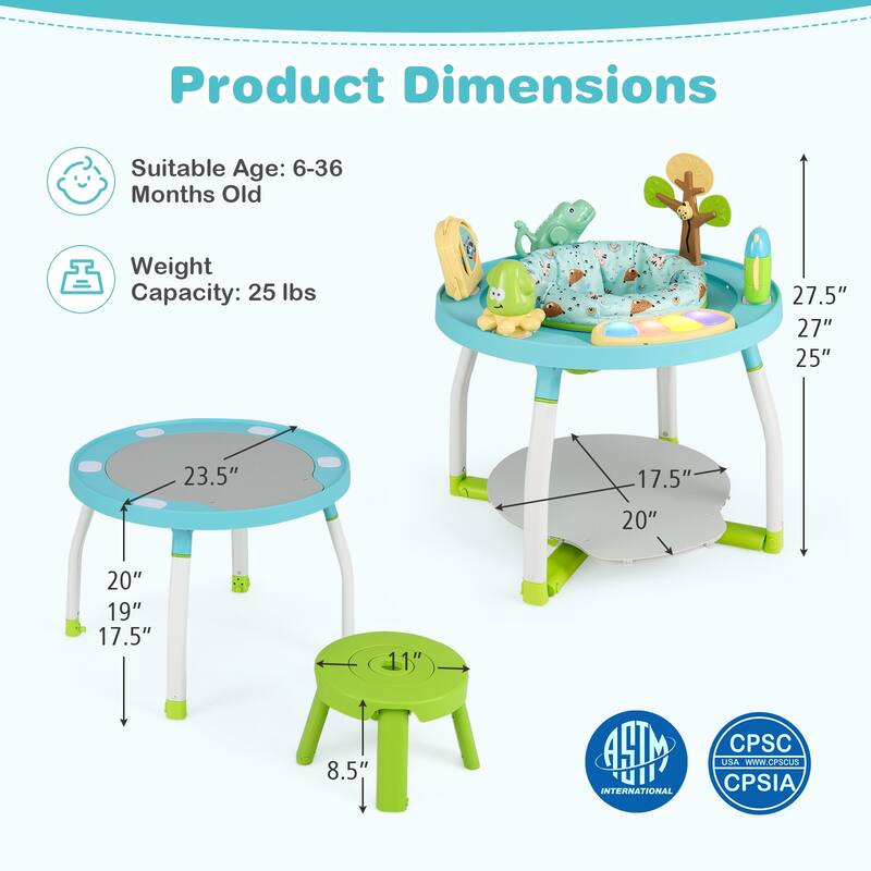 5-in-1 Baby Activity Center with Adjustable Height, Interactive Toys, Detachable Bounce Platform, and Study Desk for Kids