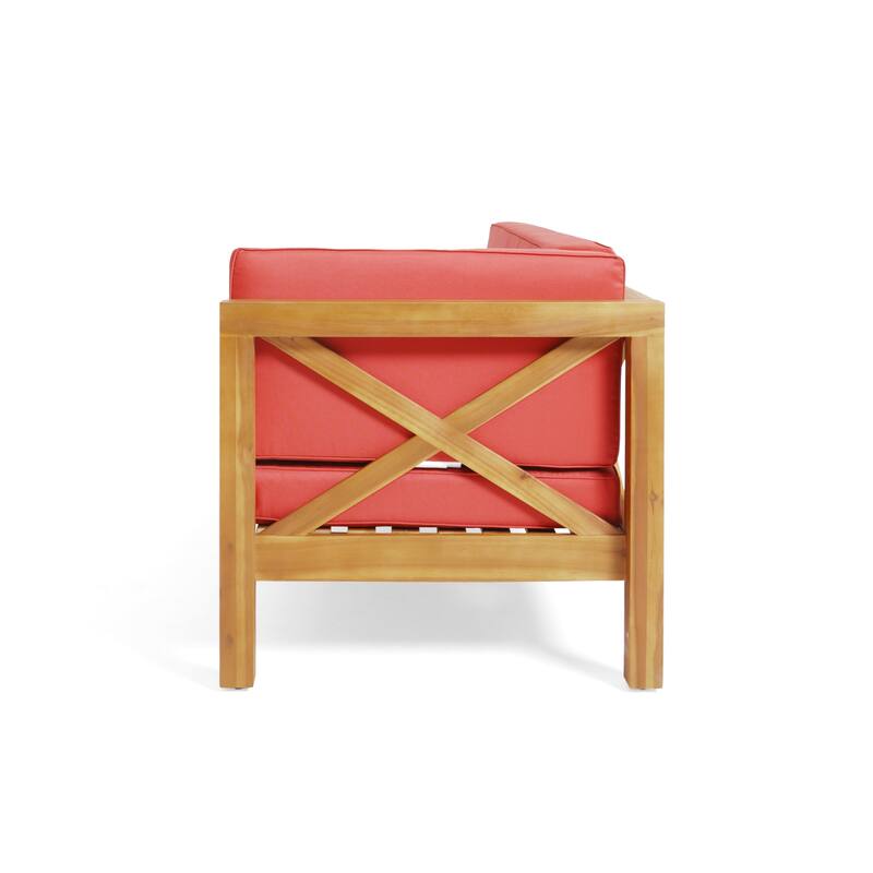 Roomfitters X-Back Corner Bench with Coffee Table, Outdoor Wooden Patio Sofa with Cushions for Garden or Porch