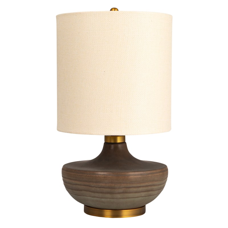 Stoneware Table Lamp with Classic Drum Shade and Stone Glaze