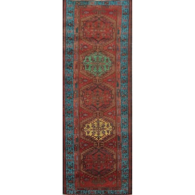 Hand Knotted Oriental 100% Wool Carpet Traditional Tribal Red Ardebil Runner Rug - 10' 7'' X 3' 4''