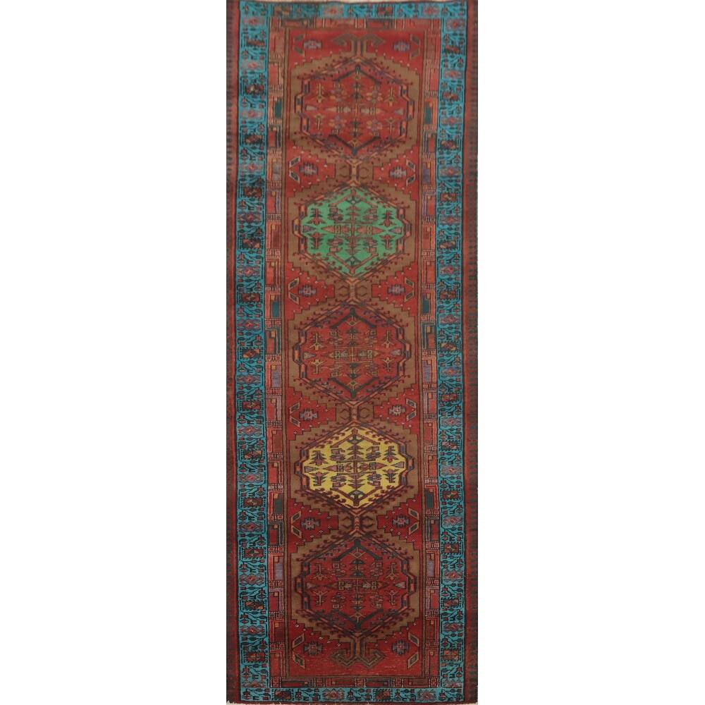 Hand Knotted Oriental 100% Wool Carpet Traditional Tribal Red Ardebil Runner Rug - 10' 7'' X 3' 4''