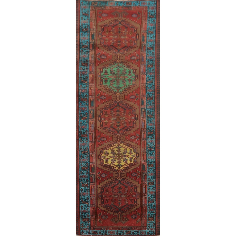 Hand Knotted Oriental 100% Wool Carpet Traditional Tribal Red Ardebil Runner Rug - 10' 7'' X 3' 4''
