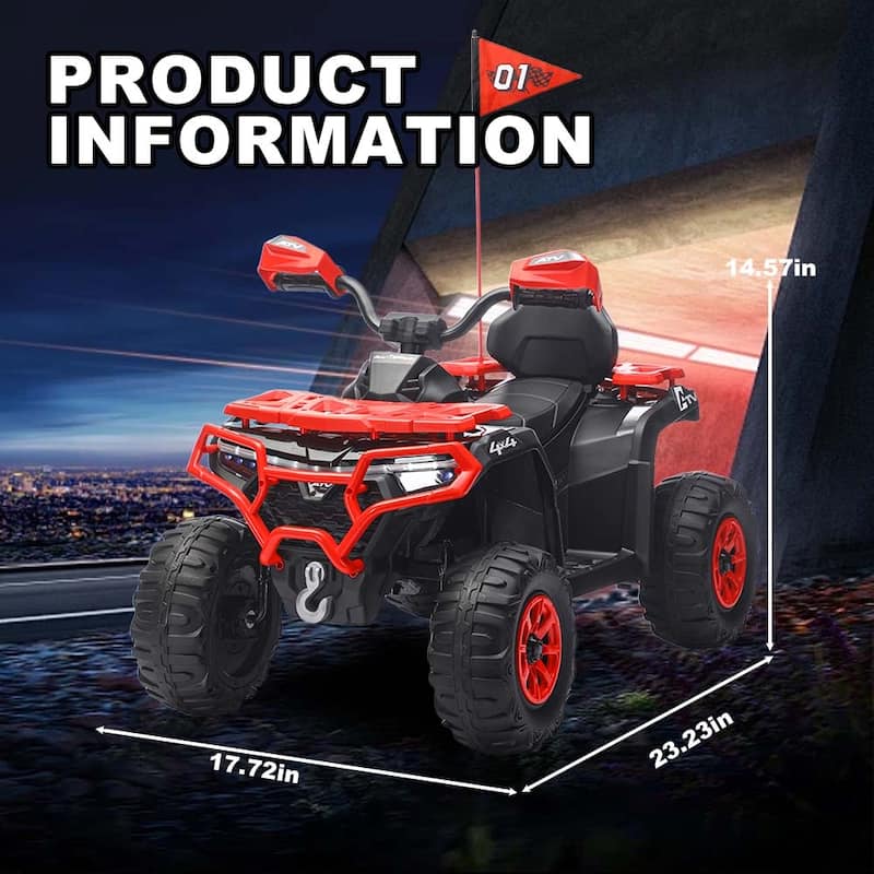 24V Kids Electric ATV Ride-On Toy for Ages 3-8, Without Remote Control - Red