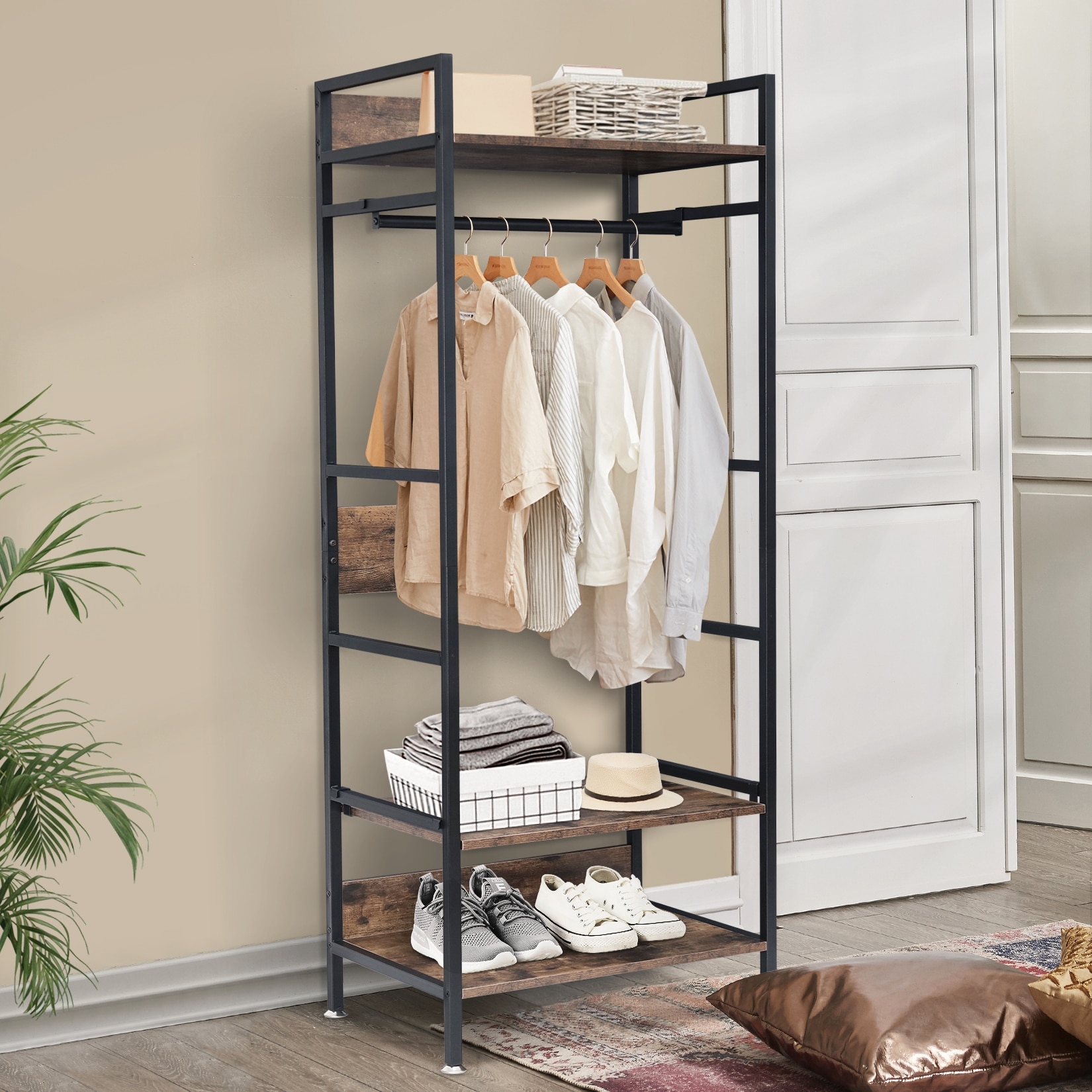Clothes Rail Clothing Stand Shelves Freestanding Garment Storage Rack - 23.6" L x 15.7" D x 63.8" H