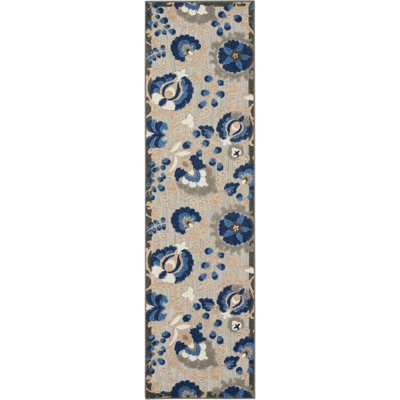 Nourison Alice Indoor/Outdoor Floral Area Rug - 2' x 6' - Natural/Blue