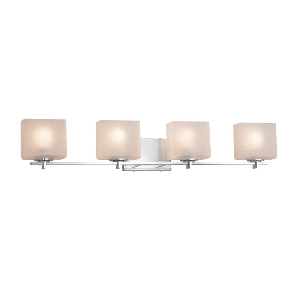 Justice Design Fusion Era 4-light Polished Chrome Bath Bar, Frosted Crackle Rectangle Shade