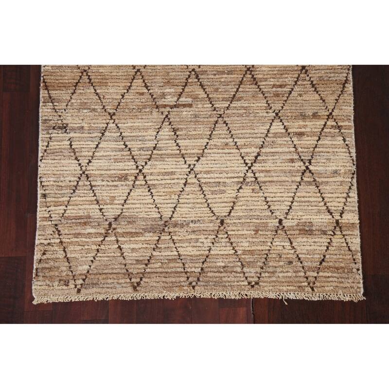 Trellis Moroccan Oriental Hallway Runner Rug Hand-knotted Wool Carpet - 3'3" x 10'1"