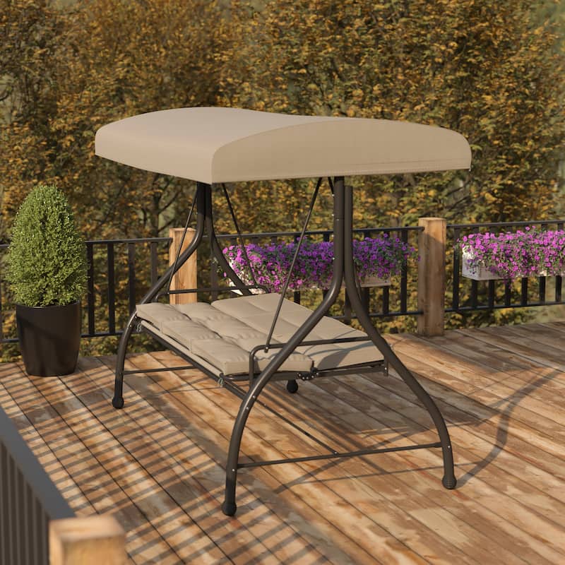 3-Seat Outdoor Steel Converting Patio Swing and Bed Canopy Hammock