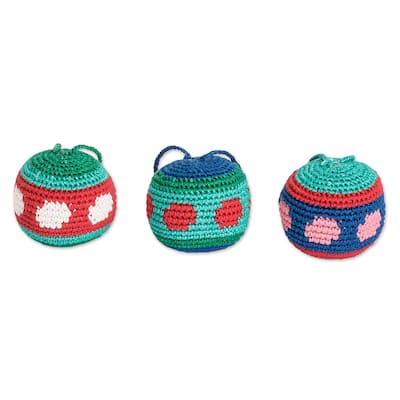 Novica Handmade Colorful Fun Cotton Ornaments (Set Of 3)