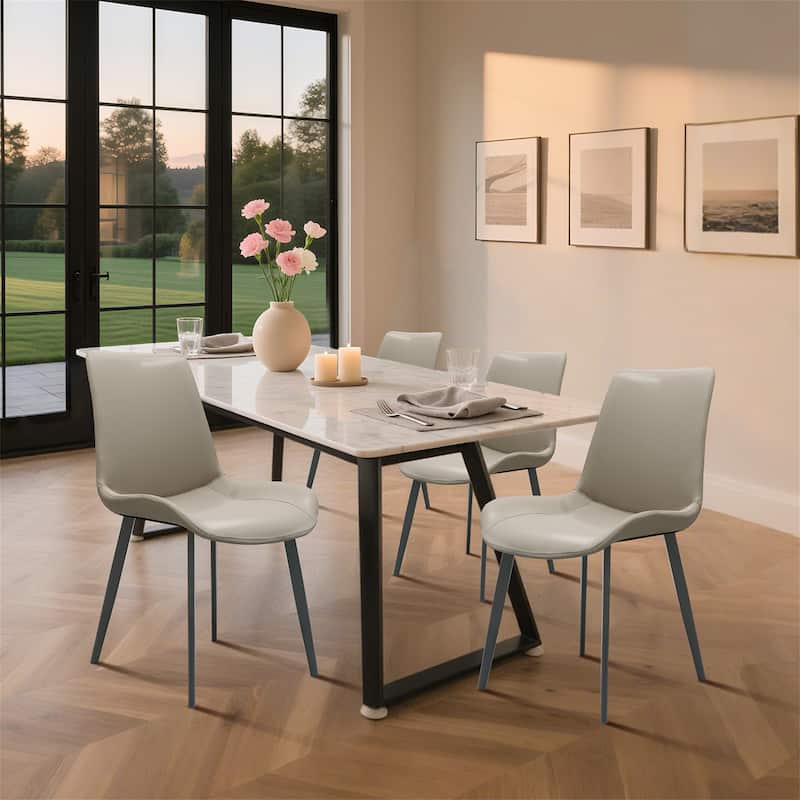 Set of 4 Sleek Light Grey PU Leather Chairs, Modern Metal Legs to Elevate Any Space - Light Grey