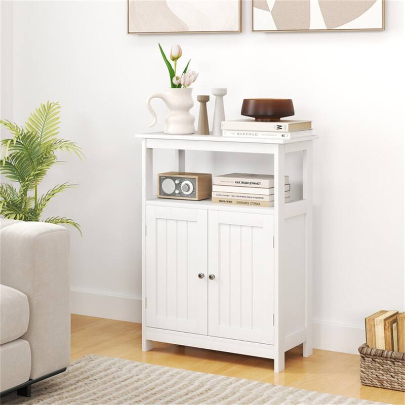 Modern Wooden Freestanding Floor Cabinet with Adjustable Storage Shelf for Bathroom or Living Room - 23.5" x 12" x 31.5"