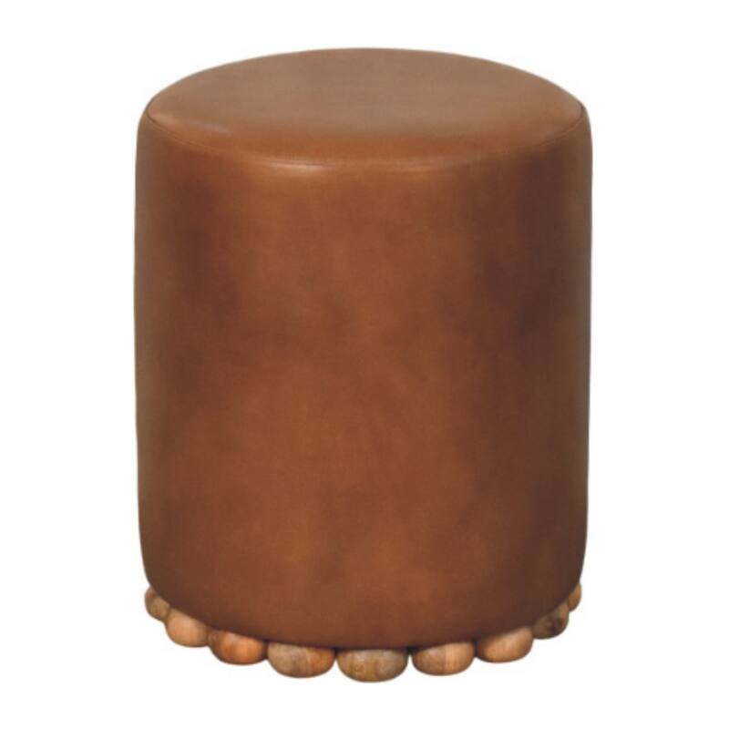 Artisan Furniture Solid Wood Bola Leather Stool, Brown - N/A